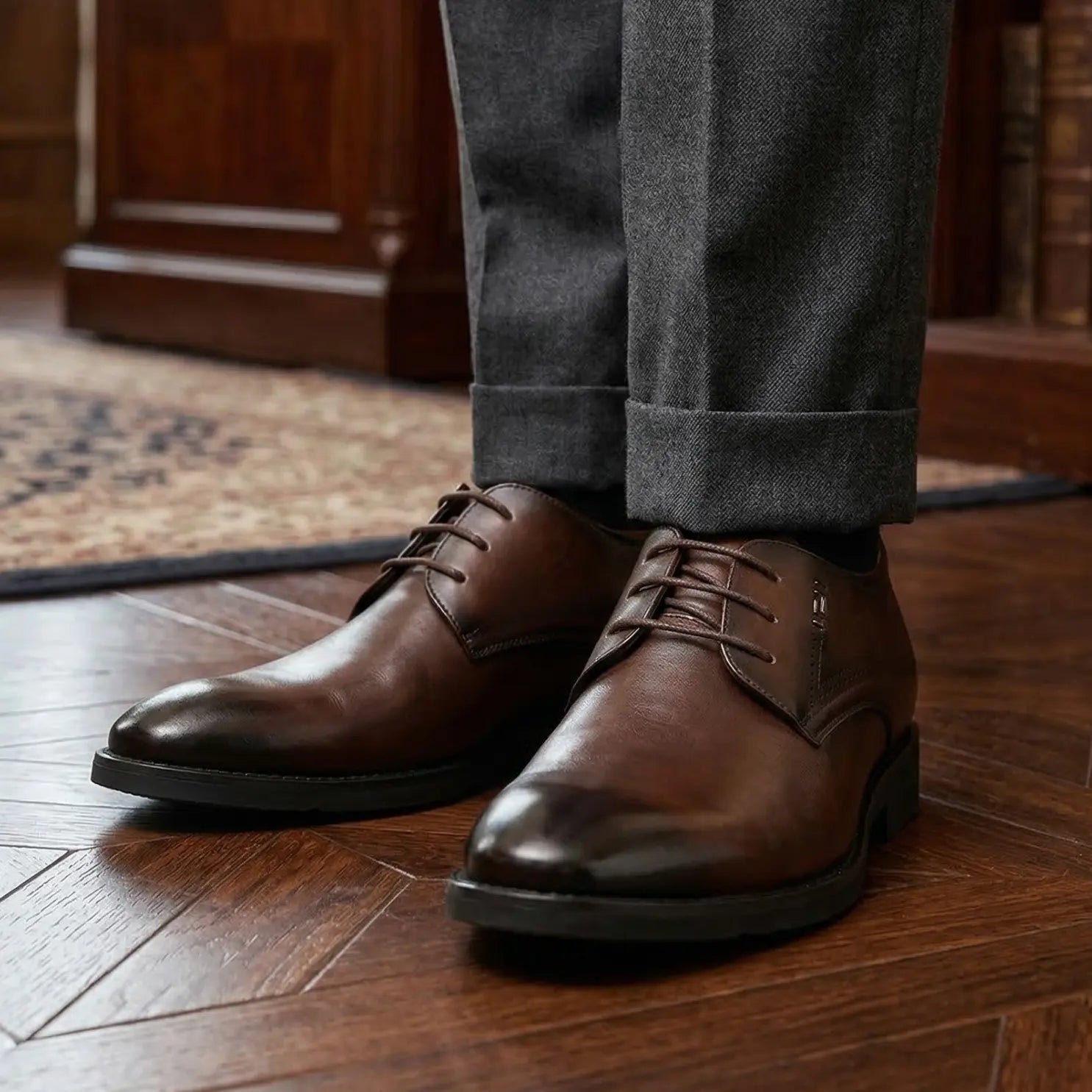 Vanguard 8cm height increasing cowhide leather formal dress shoe for men - brown, LUCIMORA