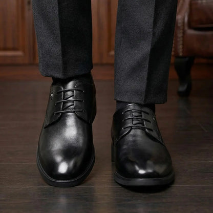 Vanguard 8cm height increasing cowhide leather formal dress shoe for men - black, LUCIMORA