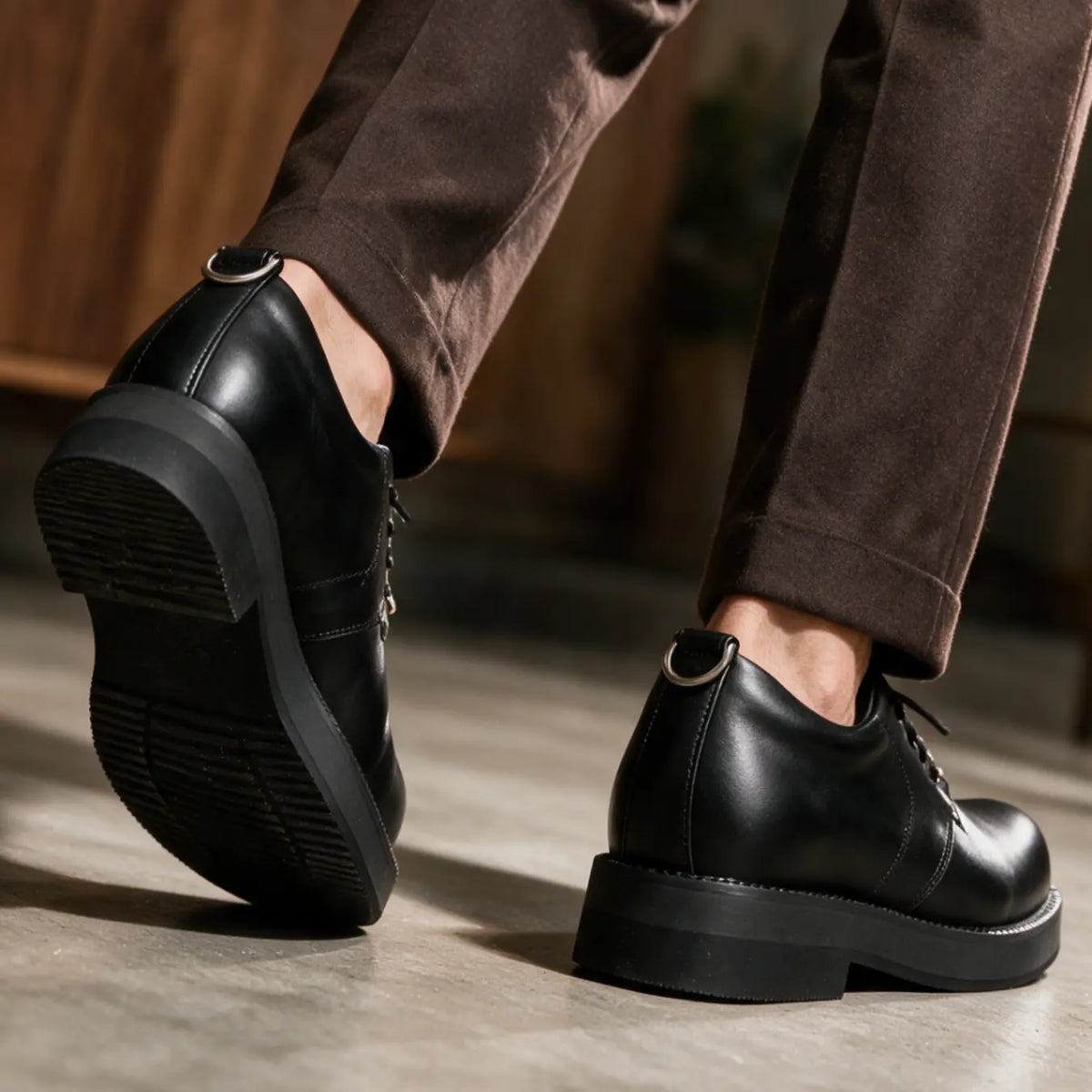 Varen Men’s 8cm Elevator Derby Shoes | Retro-Inspired Chunky Lace-Up Height Increasing Shoes | Lucimora - black