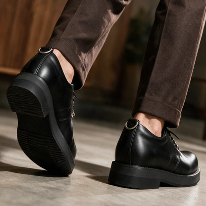 Varen Men’s 8cm Elevator Derby Shoes | Retro-Inspired Chunky Lace-Up Height Increasing Shoes | Lucimora - black