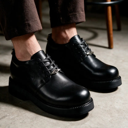 Varen Men’s 8cm Elevator Derby Shoes | Retro-Inspired Chunky Lace-Up Height Increasing Shoes | Lucimora - black
