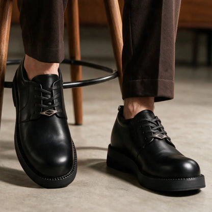 Varen Men’s 8cm Elevator Derby Shoes | Retro-Inspired Chunky Lace-Up Height Increasing Shoes | Lucimora - black