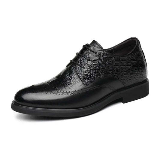 Varlion 8cm (3" inches) height increasing formal leather shoes with crocodile texture - black