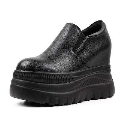 Verlaine Women’s 12cm Elevator Slip-On Platform Sneakers | Height Increasing Leather Shoes | Lucimora - black