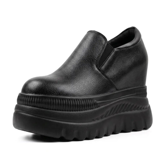 Verlaine Women’s 12cm Elevator Slip-On Platform Sneakers | Height Increasing Leather Shoes | Lucimora - black