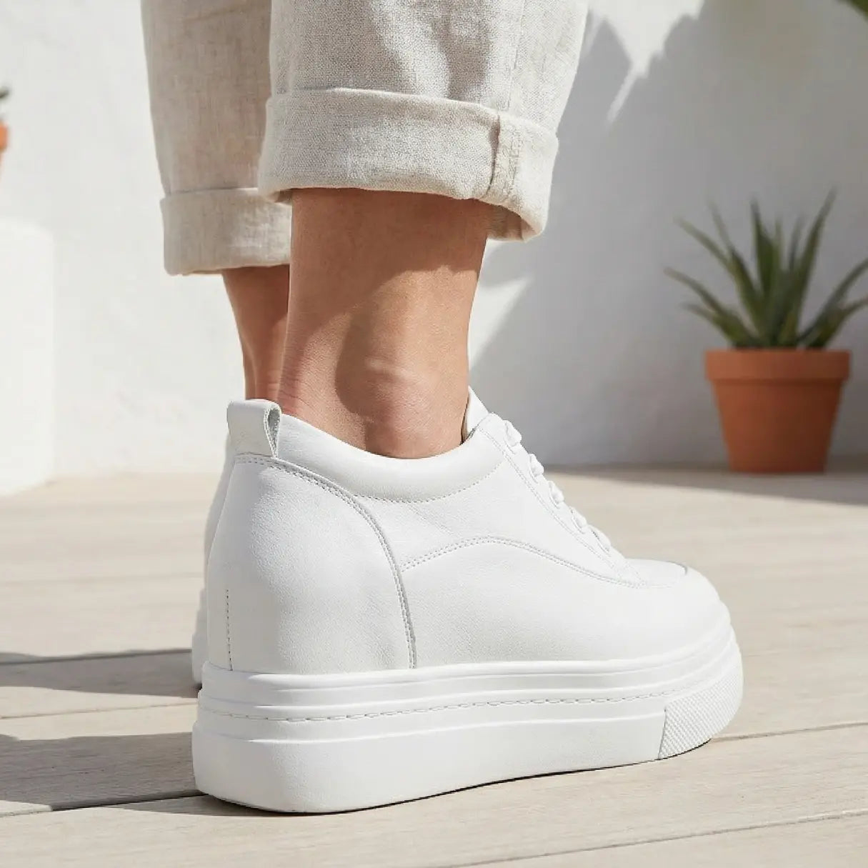 Veya 10cm (3.9" inches) height increasing elevator leather sneakers for women from Lucimora 