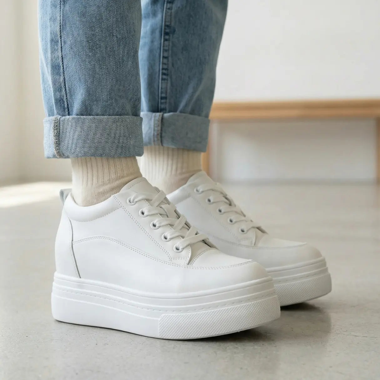 Veya 10cm (3.9" inches) height increasing elevator leather sneakers for women from Lucimora 