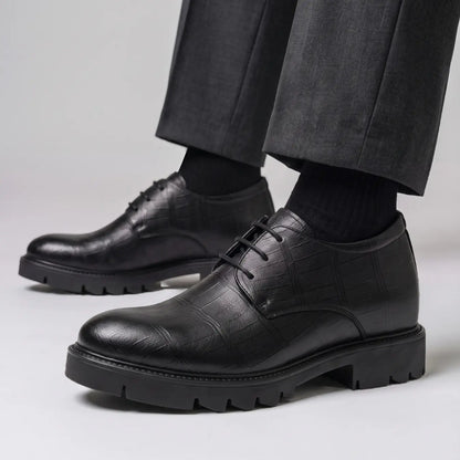 Lucimora Veyron Men’s Black Leather Formal Shoes – 10cm (3.9") Height Increase – Lace-Up Dress Shoes