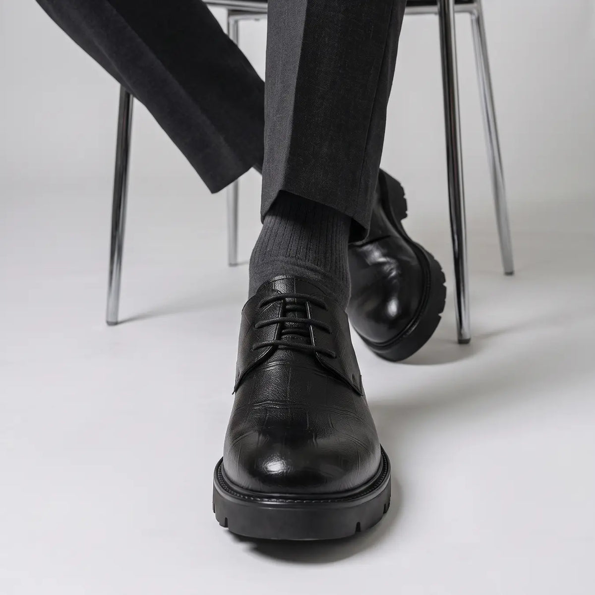 Lucimora Veyron Men’s Black Leather Formal Shoes – 10cm (3.9") Height Increase – Lace-Up Dress Shoes