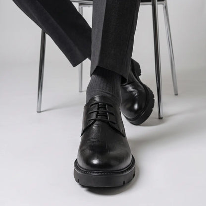 Lucimora Veyron Men’s Black Leather Formal Shoes – 10cm (3.9") Height Increase – Lace-Up Dress Shoes