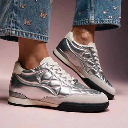 Vivienne Women’s 6cm Elevator Sneakers | Everyday Casual Cowhide Leather Height Increasing Shoes | Lucimora - silver