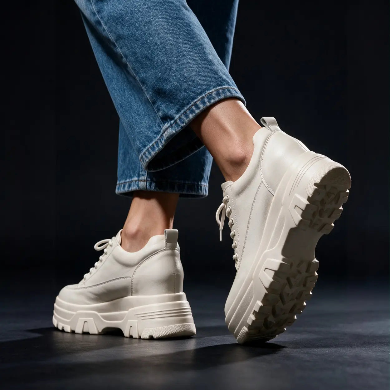 Vossa 9cm height increasing leather sneakers for women - Lucimora