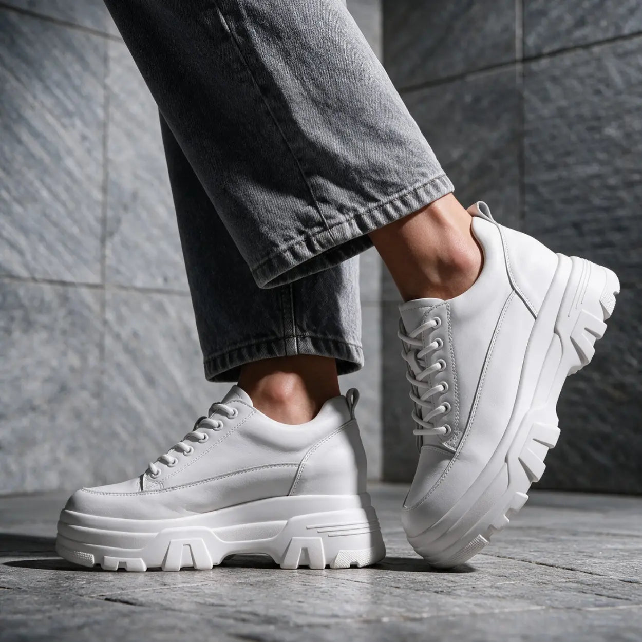 Vossa 9cm height increasing leather sneakers for women - Lucimora