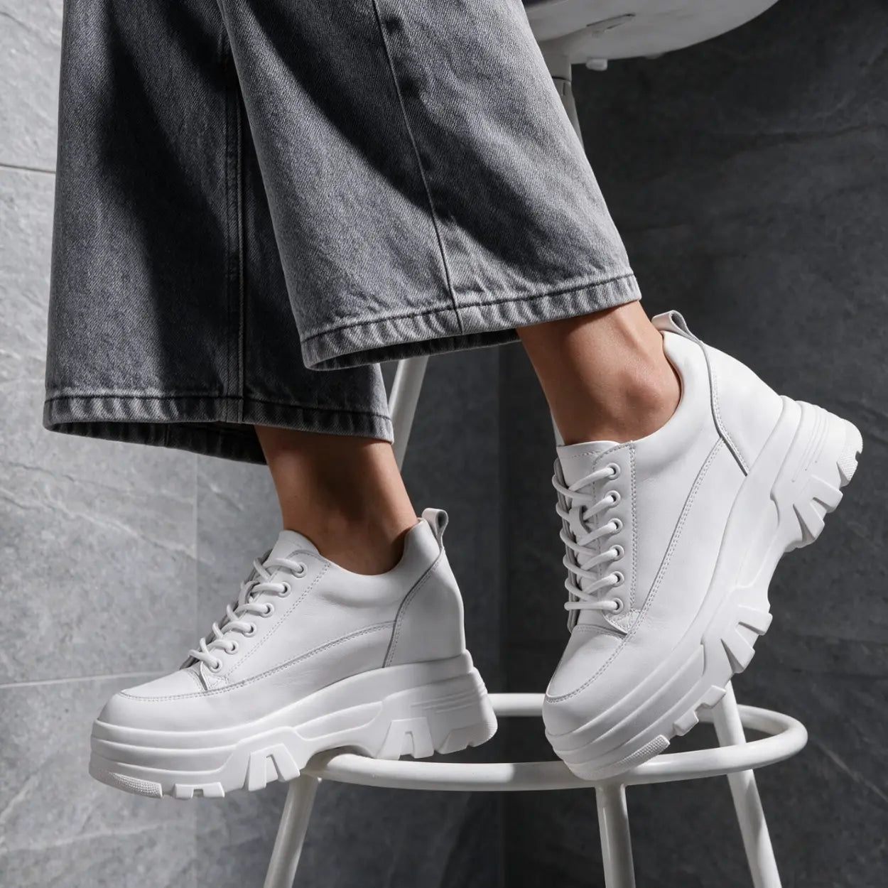Vossa 9cm height increasing leather sneakers for women - Lucimora