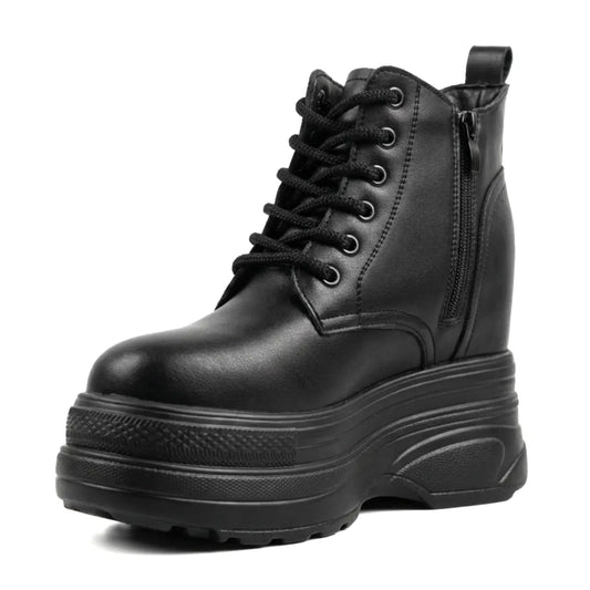 Ziva 12cm (4.7" inches) height increasing elevator leather platform boots for women from Lucimora 