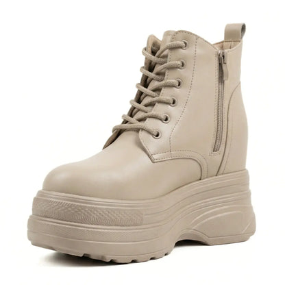 Ziva 12cm (4.9" inches) height increasing elevator leather platform boots for women from Lucimora 