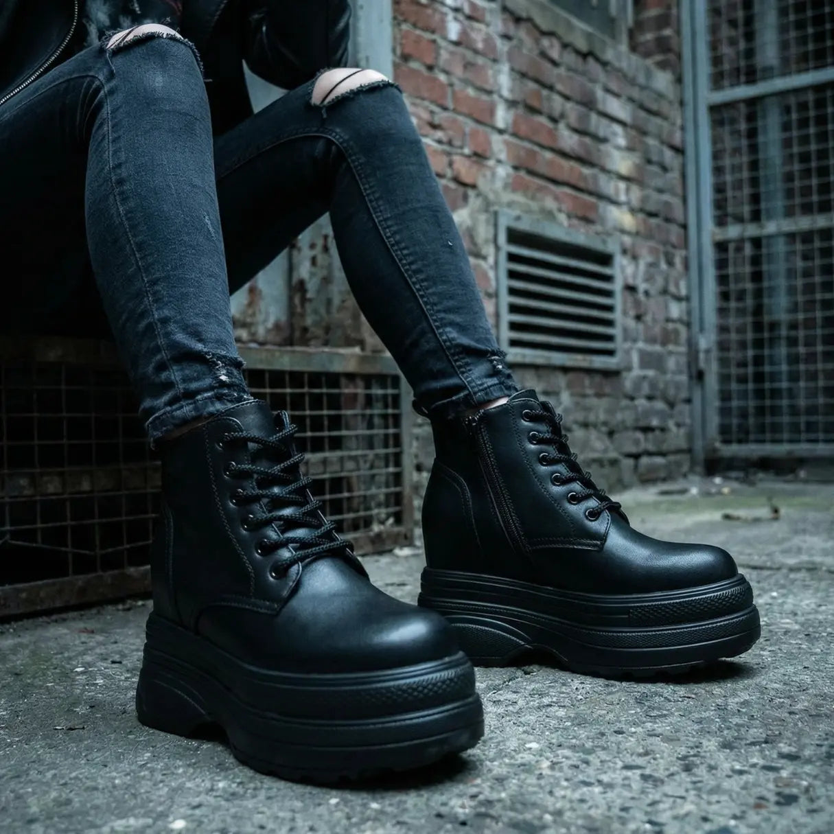 Ziva 12cm (4.9" inches) height increasing elevator leather platform boots for women from Lucimora 