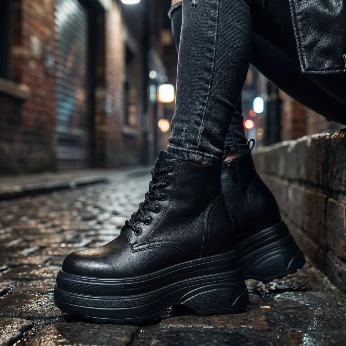 Ziva 12cm (4.9" inches) height increasing elevator leather platform boots for women from Lucimora 