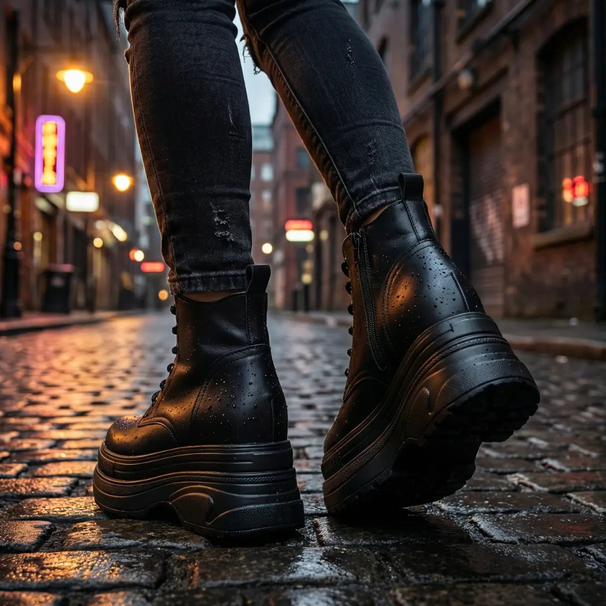 Ziva 12cm (4.9" inches) height increasing elevator leather platform boots for women from Lucimora 