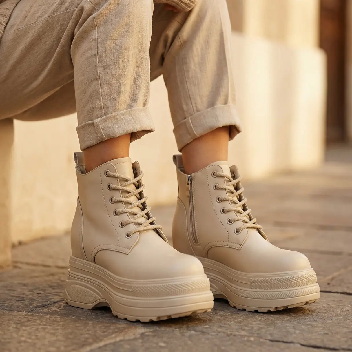 Ziva 12cm (4.9" inches) height increasing elevator leather platform boots for women from Lucimora 