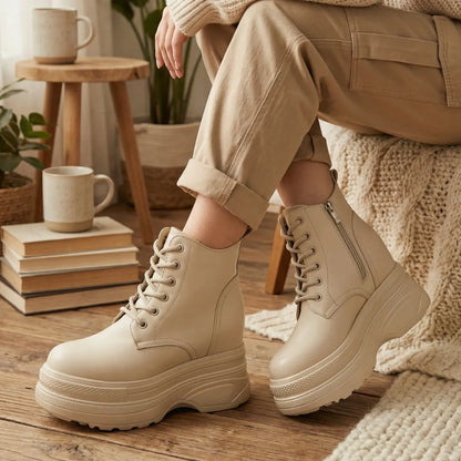 Ziva 12cm (4.9" inches) height increasing elevator leather platform boots for women from Lucimora 