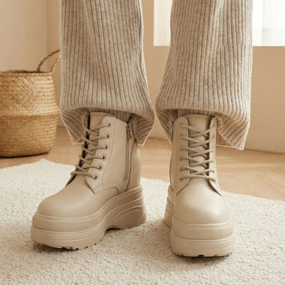 Ziva 12cm (4.9" inches) height increasing elevator leather platform boots for women from Lucimora 