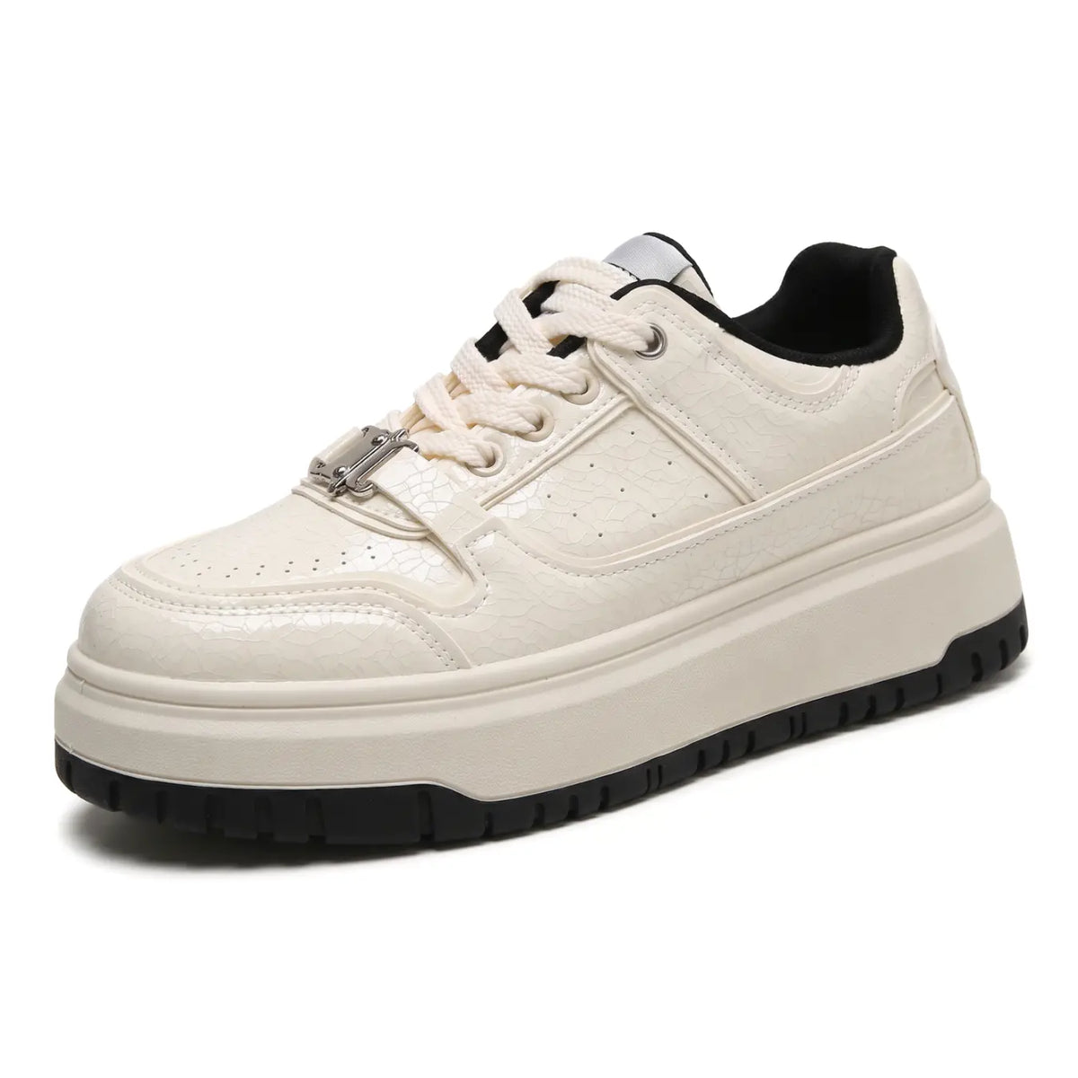 Zadie Women’s 7cm Elevator Sneakers | Chunky Platform Crackled PU Height Increasing Shoes | Lucimora - off-white