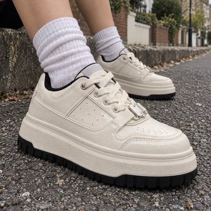 Zadie Women’s 7cm Elevator Sneakers | Chunky Platform Crackled PU Height Increasing Shoes | Lucimora - off-white