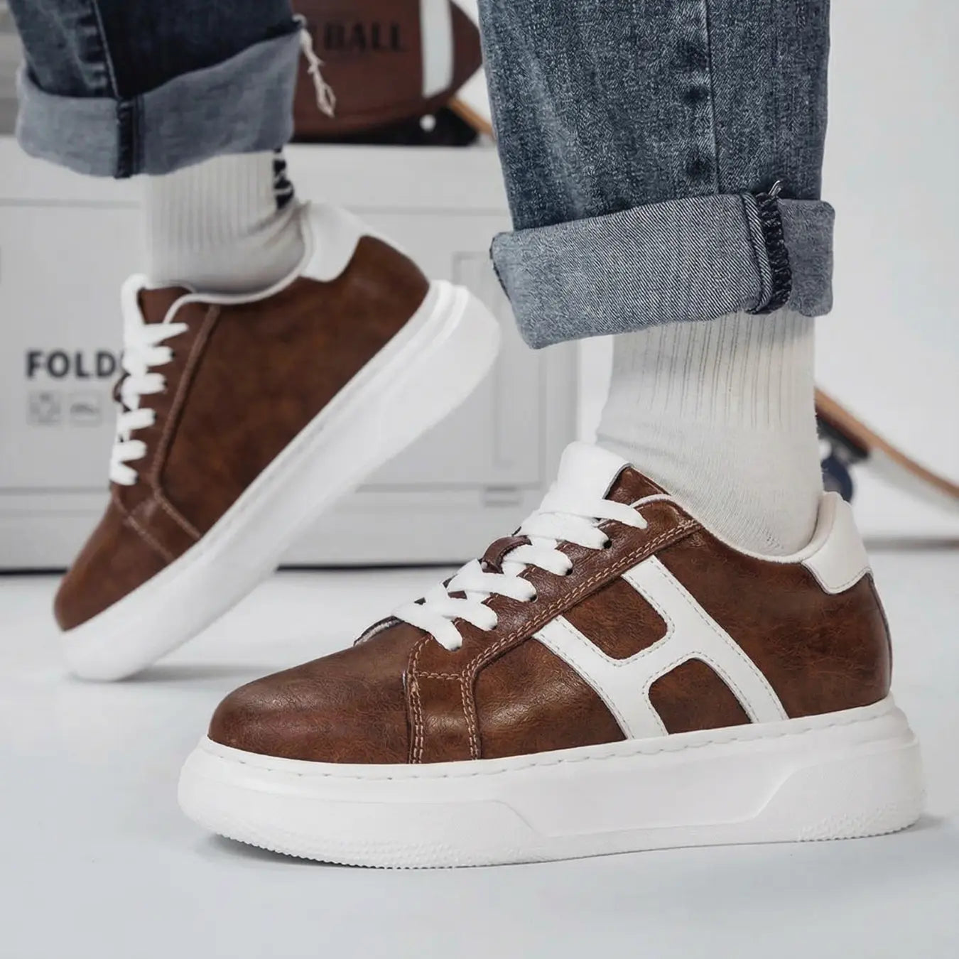 Hexo 8cm height increasing leather sneakers from lucimora, brown