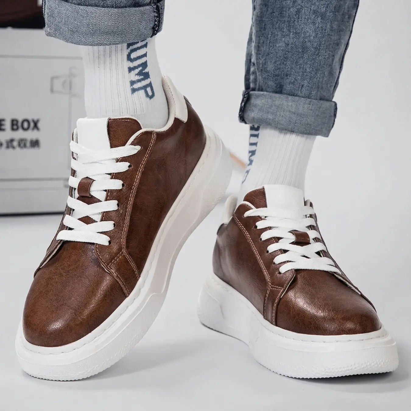 Hexo 8cm height increasing leather sneakers from lucimora, brown